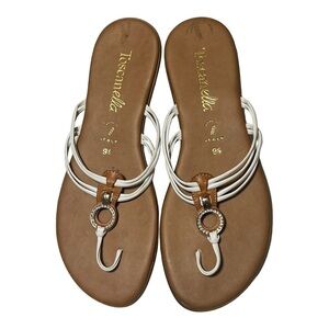 Toscanella O-Ring Thong Sandals Women 9.5 White Diamond Leather Flip Flops